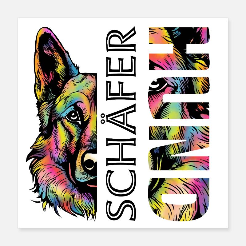 Bunter  Schäferhund Poster 40x40 cm