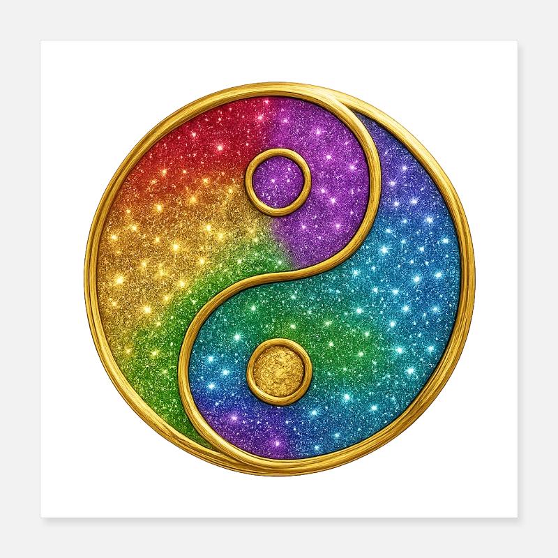 Regenbogen-Yin-Yang mit funkelnden Sternen Poster 40x40 cm