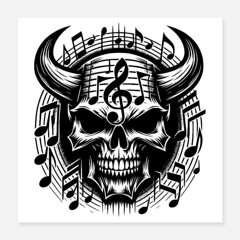 Skull and notes forever Music until death Poster 16" x 16" (40x40 cm)