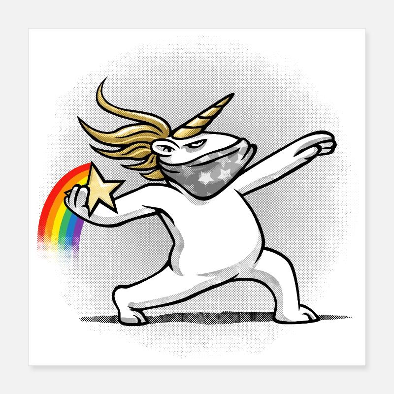 Einhorn wirft einen Regenbogen Poster 40x40 cm