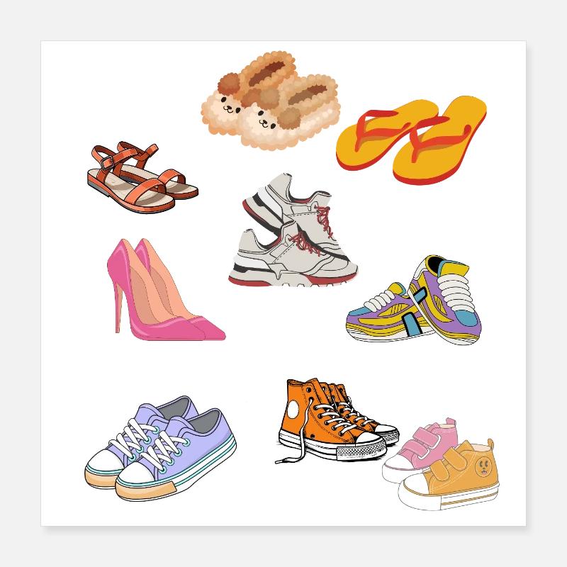 Collection de pantoufles et de baskets pastel mignonnes Poster 40 x 40 cm