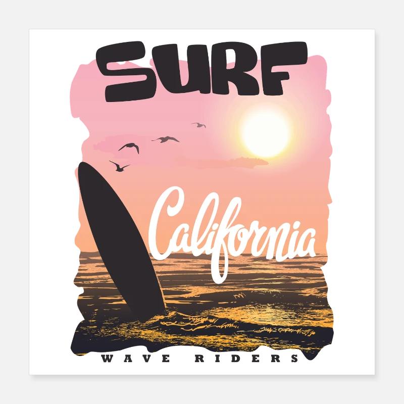 California Surfer Sunset Poster 16" x 16" (40x40 cm)