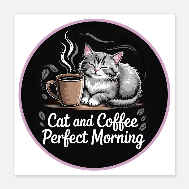 Routine matinale avec chats et café Poster 40 x 40 cm