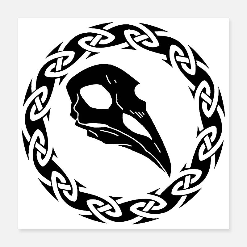 Schwarzer Wikinger Rabe Schädel Poster 40x40 cm