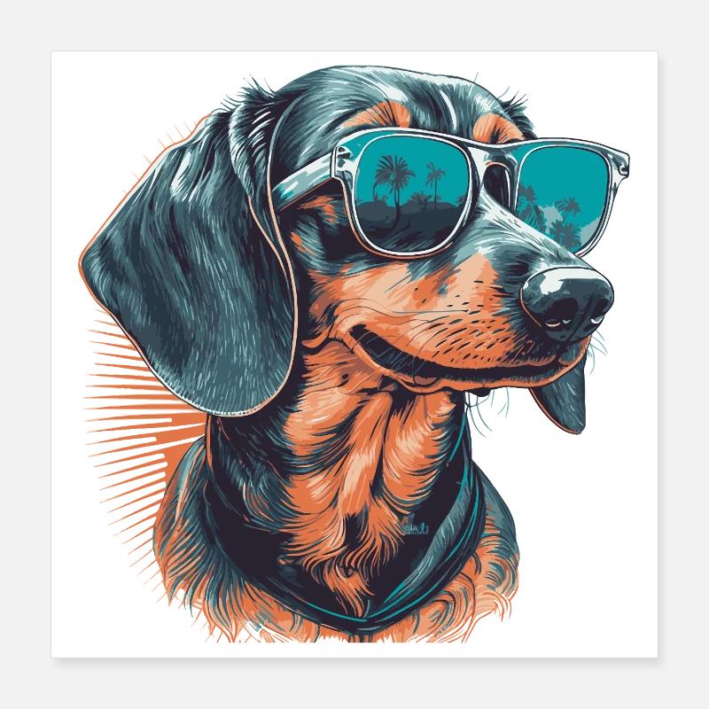 Teckel cool avec des lunettes de soleil Poster 40 x 40 cm