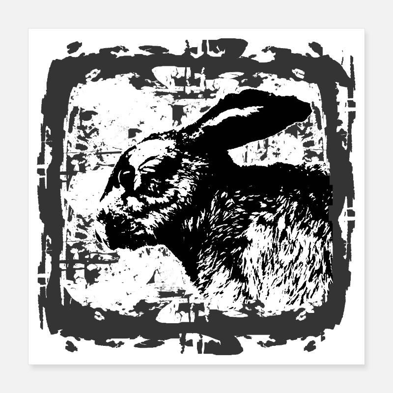 Black and White Rabbit Silhouette Poster 16" x 16" (40x40 cm)