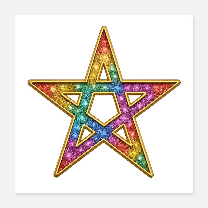 Pentagramm | Leuchtender Regenbogen-Stern Poster 40x40 cm