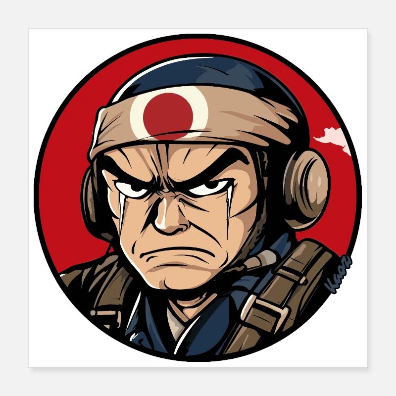 Warrior Samurai Cartoon Design Poster 16" x 16" (40x40 cm)