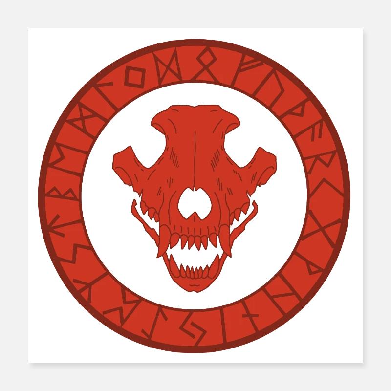 Roter Wikinger Wolf Schädel Poster 40x40 cm