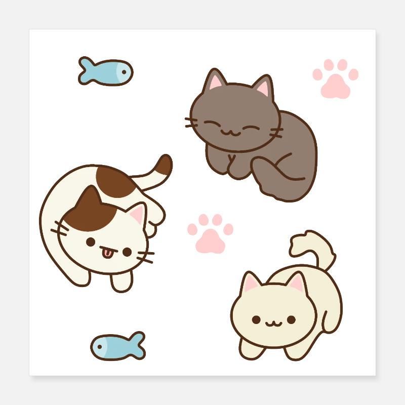 Adorable scène de jeu de chat et de poisson Poster 40 x 40 cm