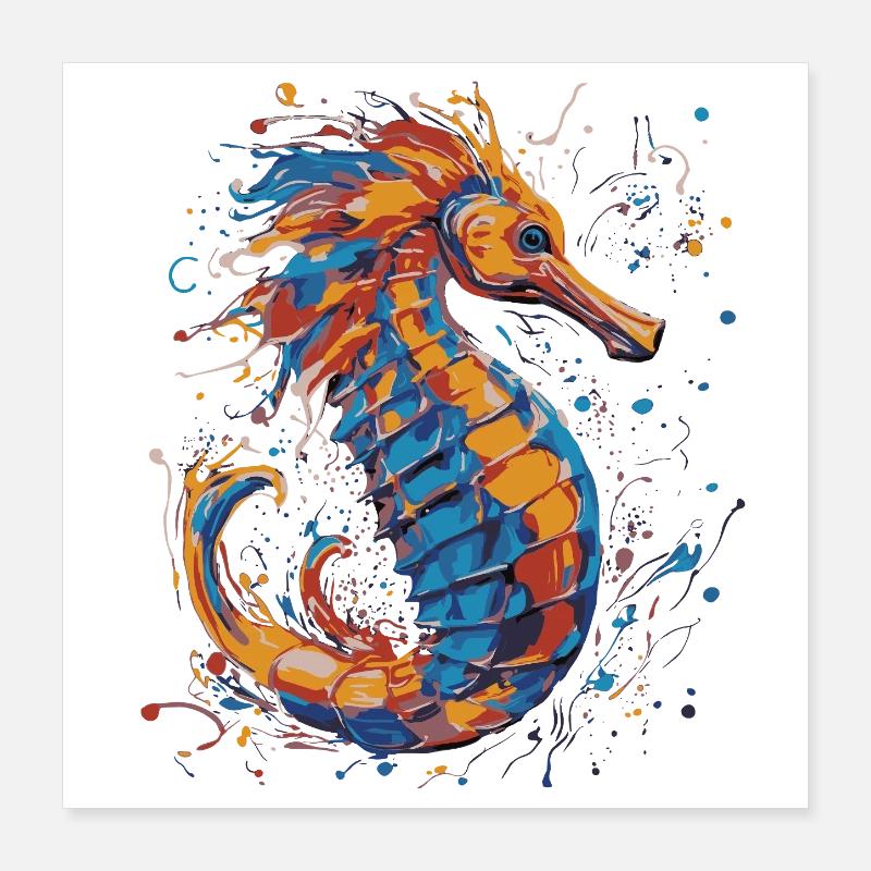 Buntes Seepferdchen Poster 40x40 cm