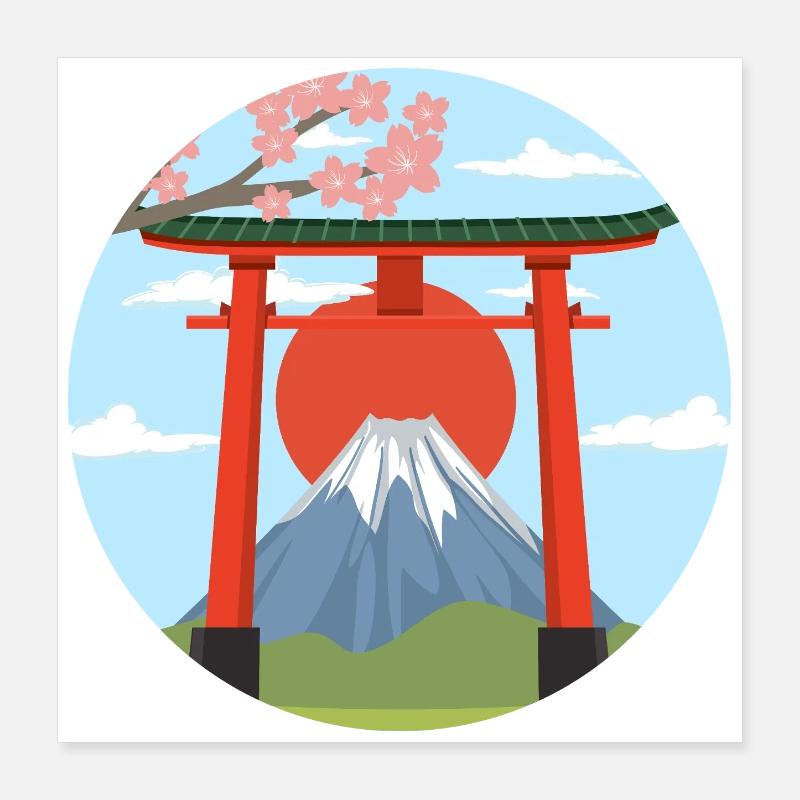 Mount Fuji und Torii Drucken Poster 40x40 cm
