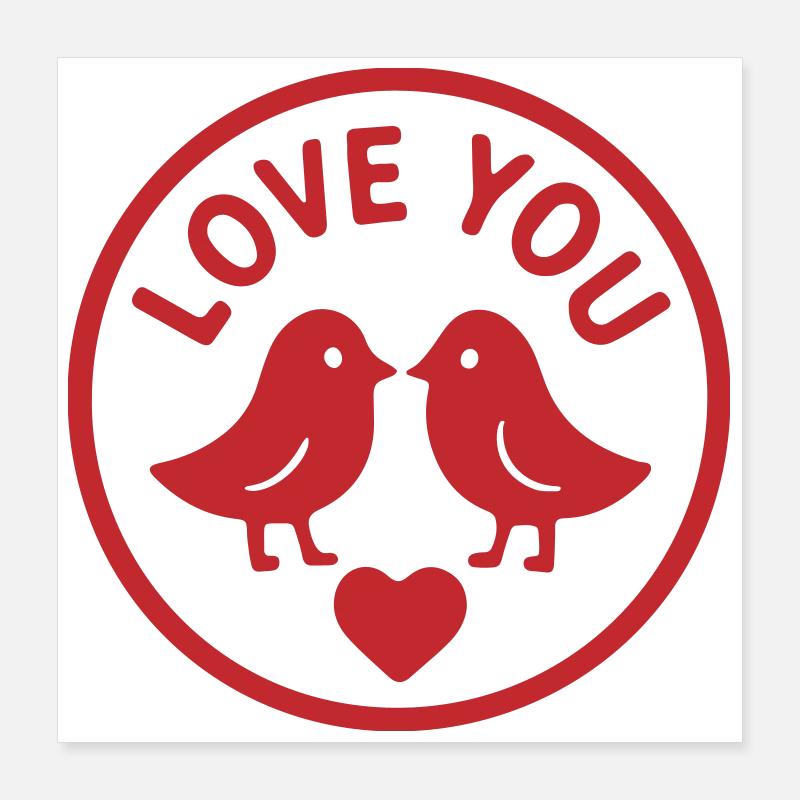 Oiseaux d’amour romantique timbre design Poster 40 x 40 cm