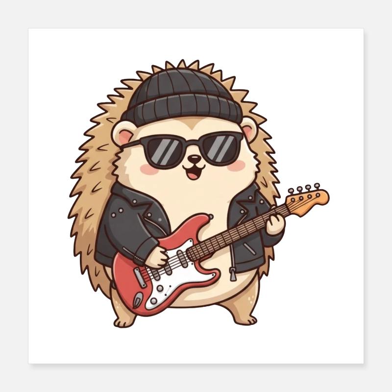 Hérisson cool avec robe de guitare Poster 40 x 40 cm