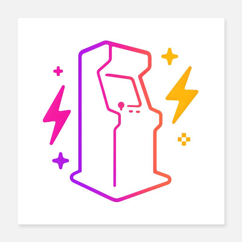 Retro Neon Arcade Game Outline Poster 16" x 16" (40x40 cm)