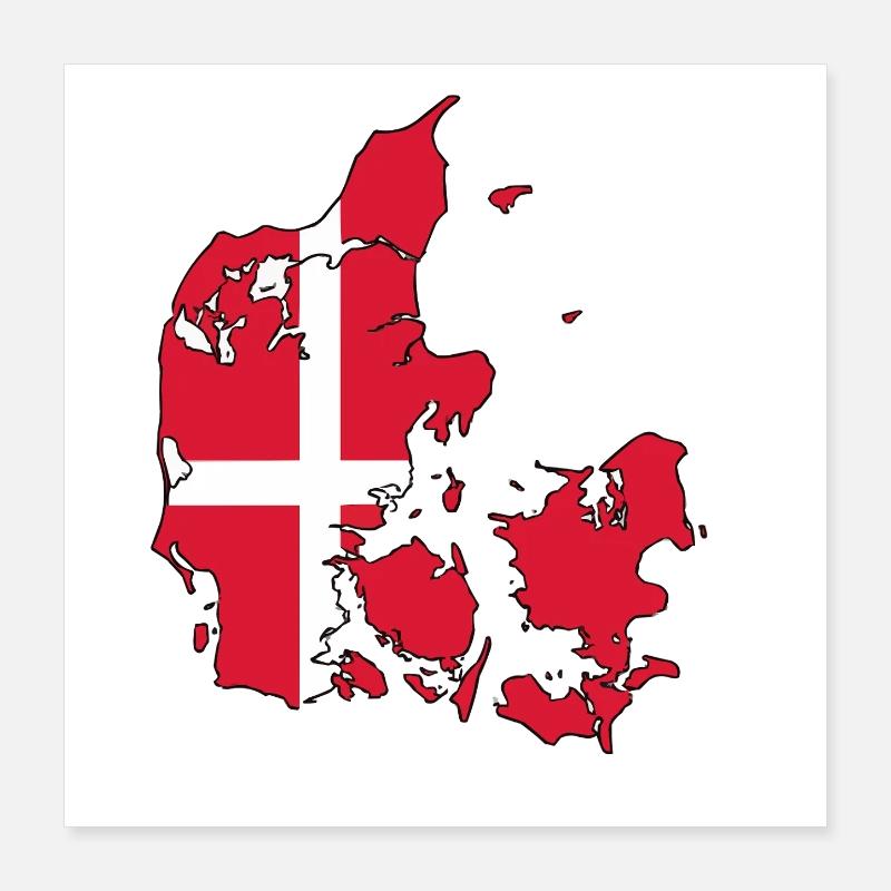 Denmark flag on map Poster 16" x 16" (40x40 cm)