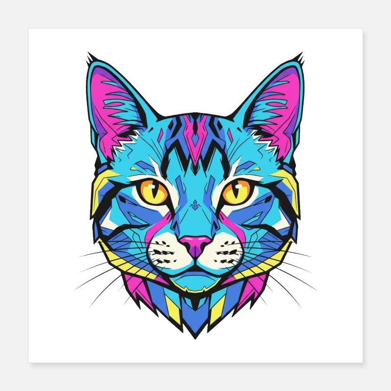 Portrait de chat néon Poster 40 x 40 cm