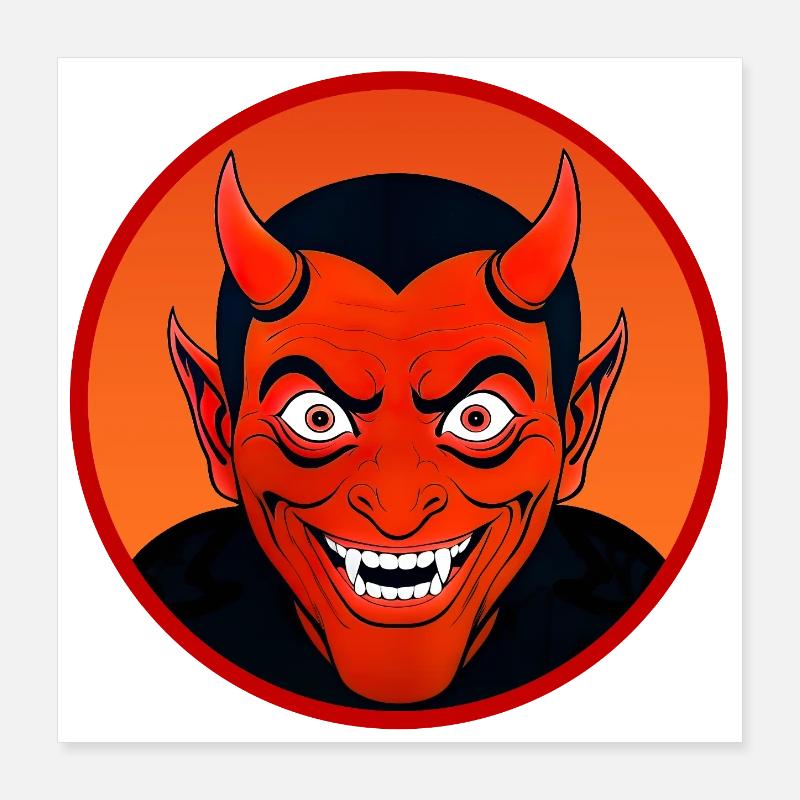Tête de diable démoniaque avec corne Poster 40 x 40 cm