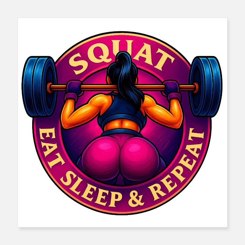 Squat, Eat, Sleep & Repeat! Poster 16" x 16" (40x40 cm)