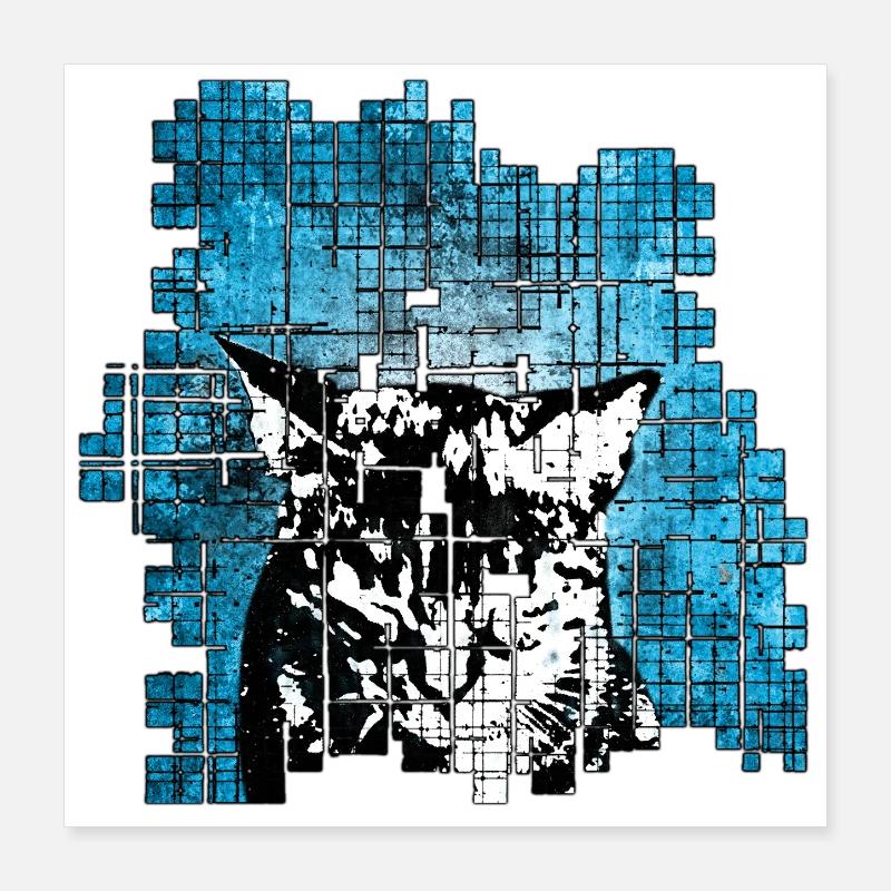Graffiti-Stil Katzenporträt mit blauer Explosion Poster 40x40 cm