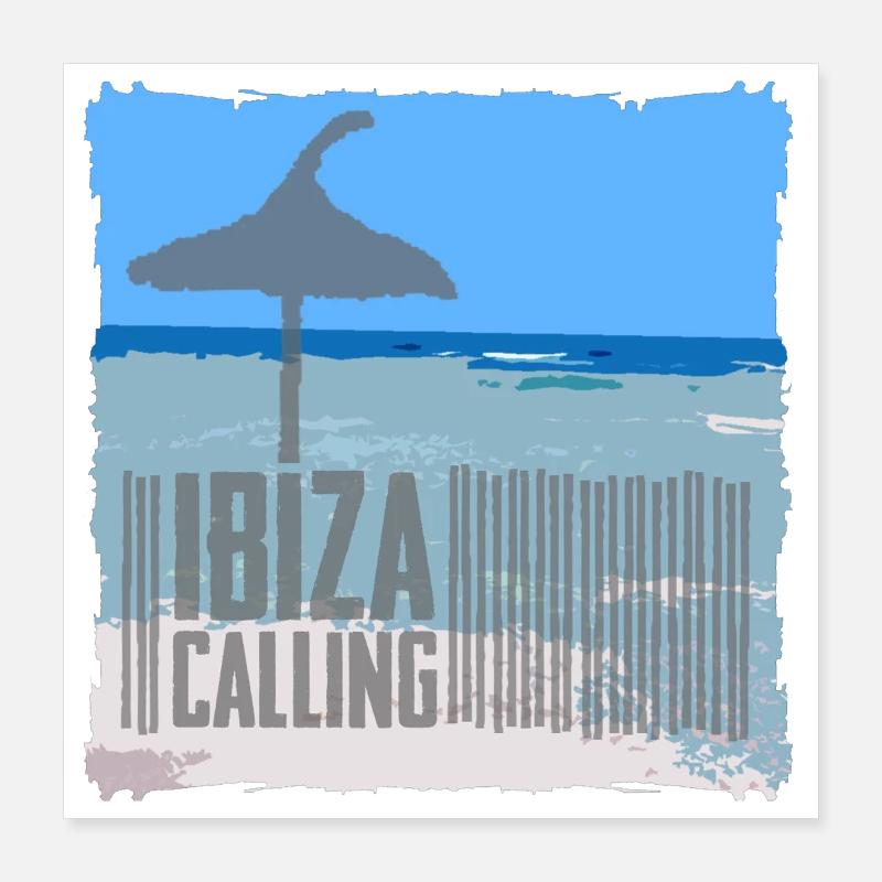Ibiza beach setting with umbrella Poster 16" x 16" (40x40 cm)