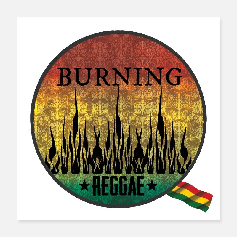 Fiery Burning Reggae Emblem Poster 16" x 16" (40x40 cm)