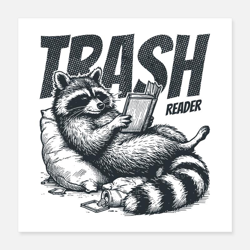 Trash Reader Funny Raccoon Bookworm Retro Poster 40x40 cm