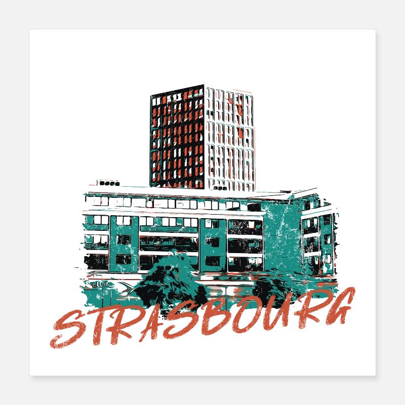 Illustration Strasbourg moderne à Rivétoile - Poster 40 x 40 cm - blanc