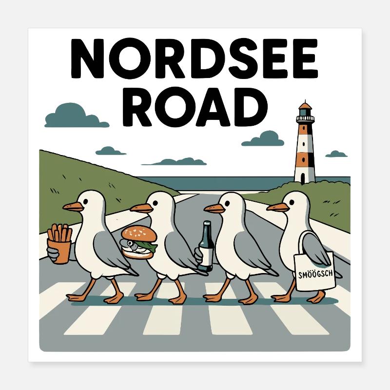 Nordseeroad Möwen Poster 40x40 cm
