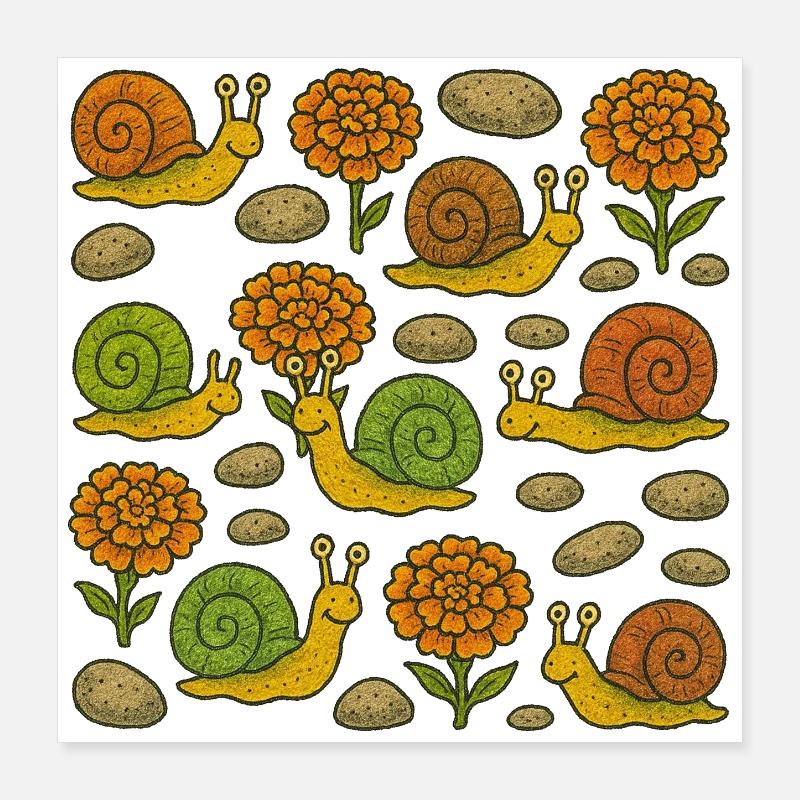 Sunny Snails Garden Pattern Poster 16" x 16" (40x40 cm)