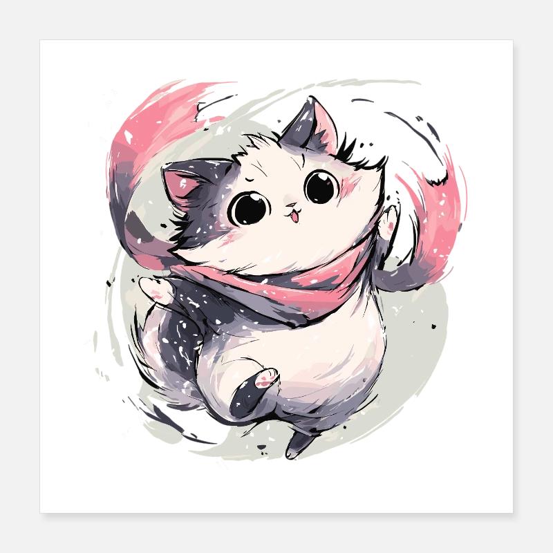 Chaton câlin avec écharpe rose Poster 40 x 40 cm