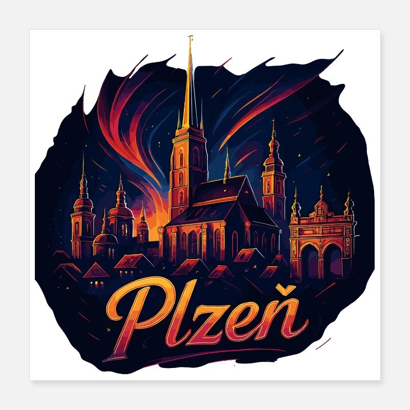 Pilsen, Plzeň City, République tchèque, Silhouette Gift Poster 40 x 40 cm
