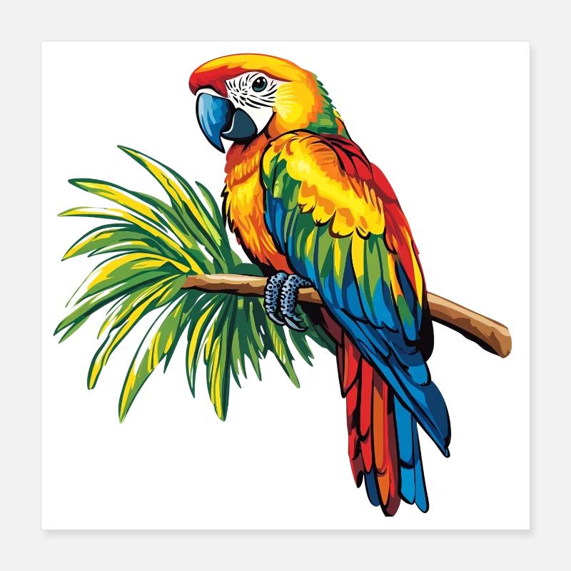 Perroquet coloré sur branche Poster 40 x 40 cm
