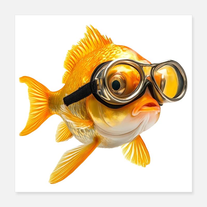 Poisson rouge avec lunettes de plongée Poster 40 x 40 cm