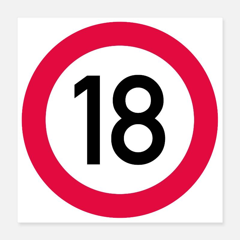 Attention au 18e anniversaire ! Panneau de signalisation 18 Km/h Poster 40 x 40 cm