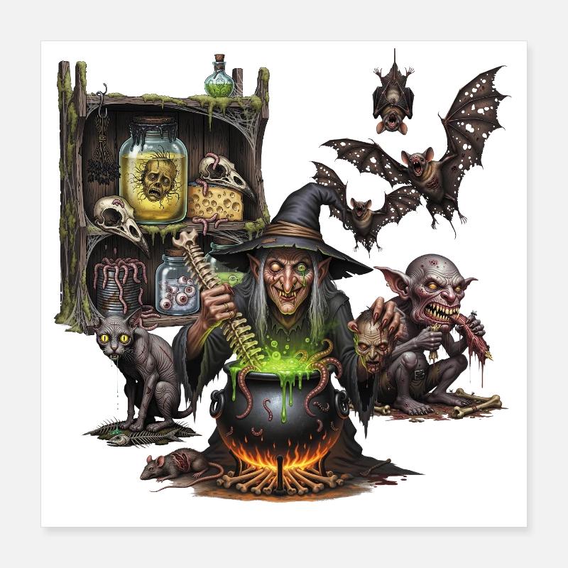 Dark Gothic Witch and Beasts, Fantasy Art Poster 16" x 16" (40x40 cm)