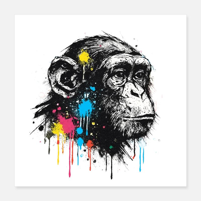 Chimpanzé éclaboussure coloré Poster 40 x 40 cm