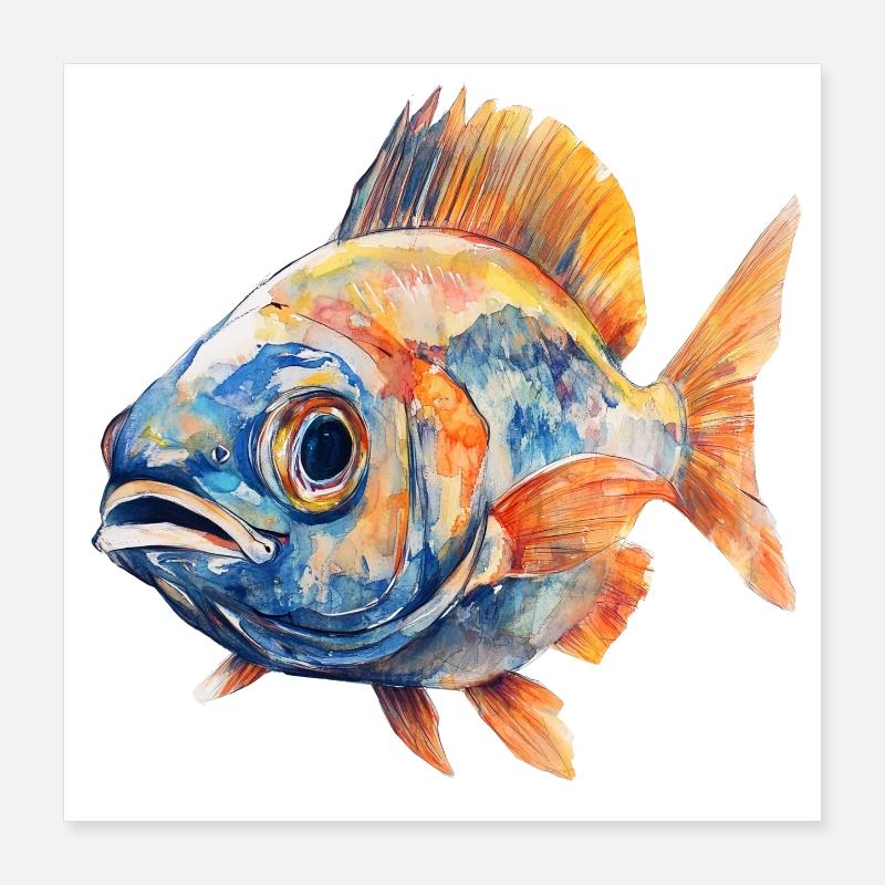 Aquarellfisch Farbexplosion Poster 40x40 cm