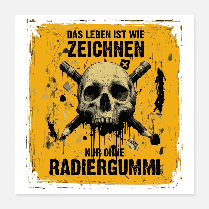 Crâne et crayons croisés Poster 40 x 40 cm