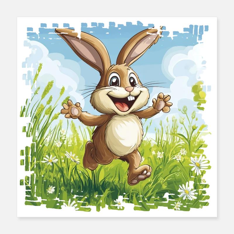 Lapin joyeux dans la prairie printanière Poster 40 x 40 cm