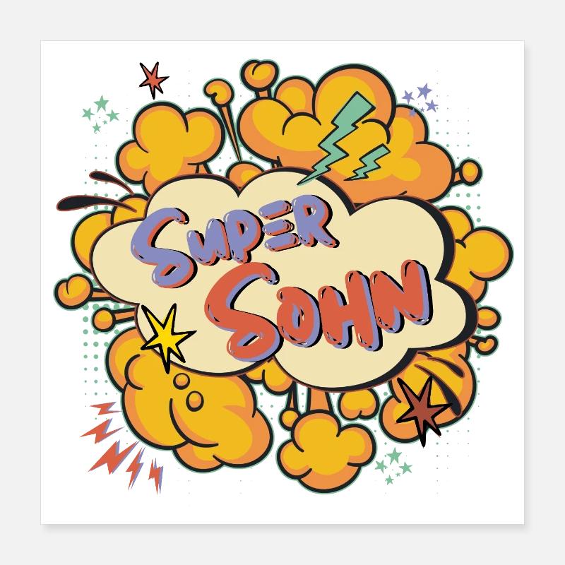 Super Sohn: Bunter Comic-Print Poster 40x40 cm