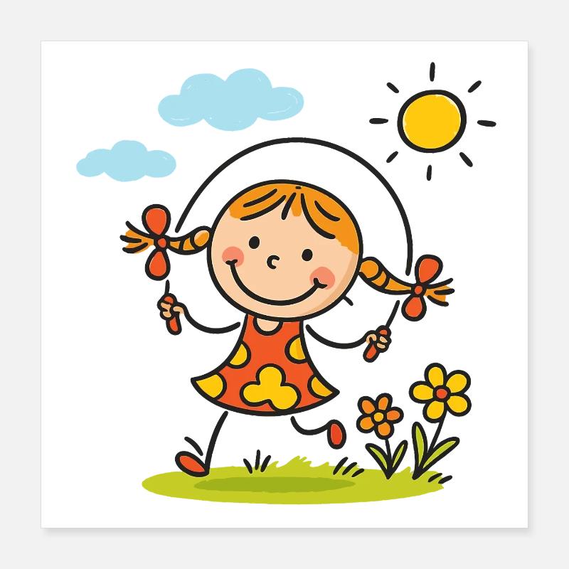 Sunny Skip Gartenmädchen Poster 40x40 cm
