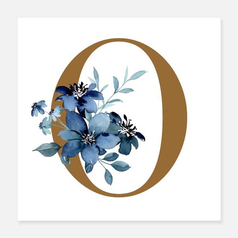 Floral O – Lettre dorée avec des fleurs Poster 40 x 40 cm