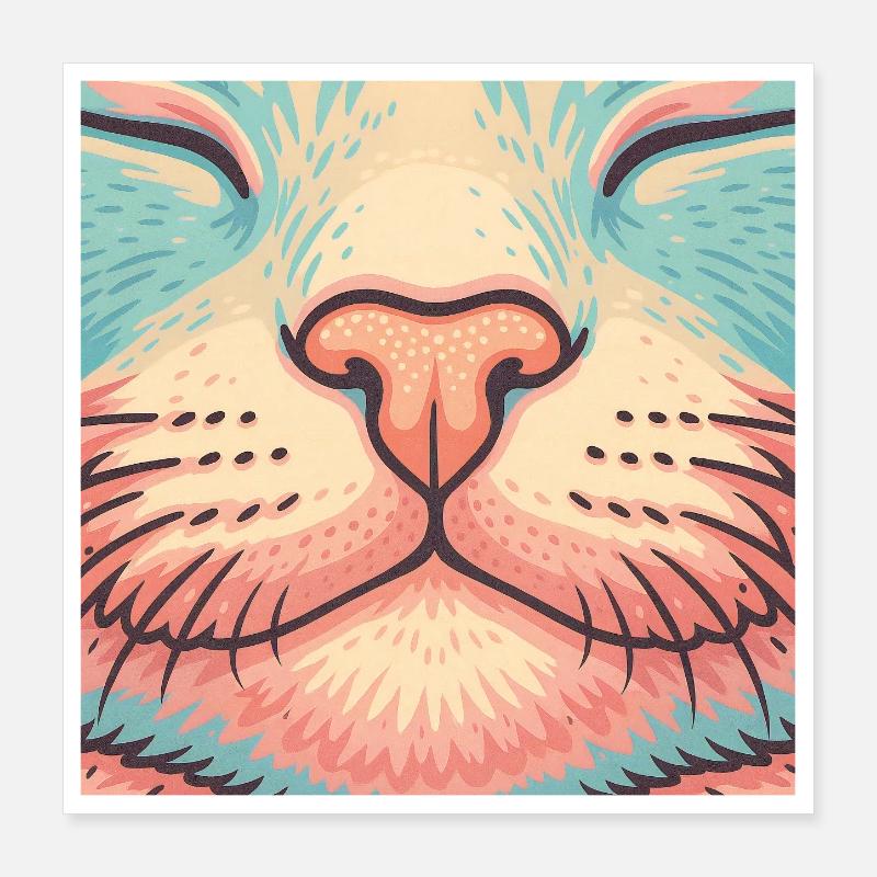 Nez de chat rétro - Illustration de moustaches colorées Poster 40 x 40 cm