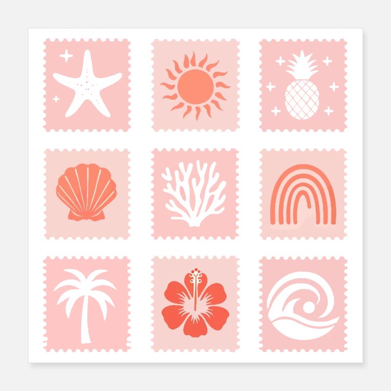 Collage de timbres nature Poster 40 x 40 cm