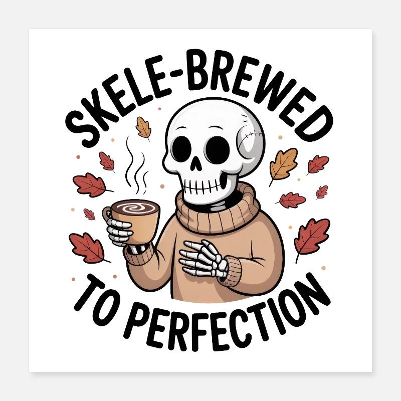 Squelette cosy en pull avec chocolat chaud Poster 40 x 40 cm