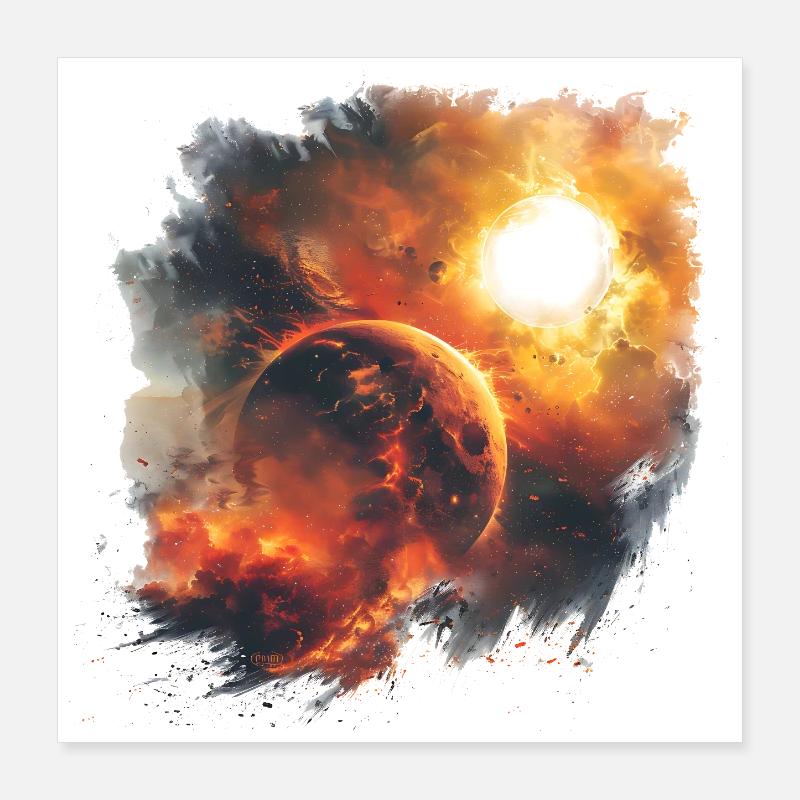 Tempête de feu du cosmos planétaire Poster 40 x 40 cm