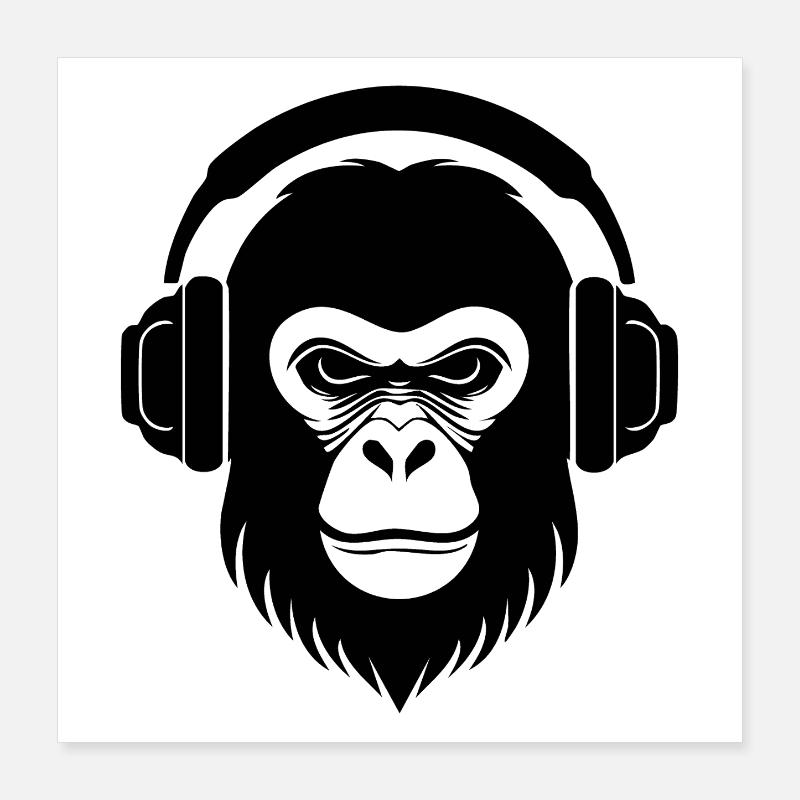 DJ Rebellious Monkey Head Underground Grooves Shirt Poster 16" x 16" (40x40 cm)