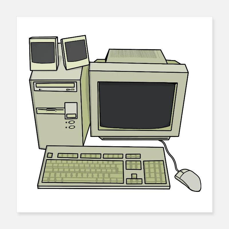 Retro Computer Desk Setup Poster 16" x 16" (40x40 cm)