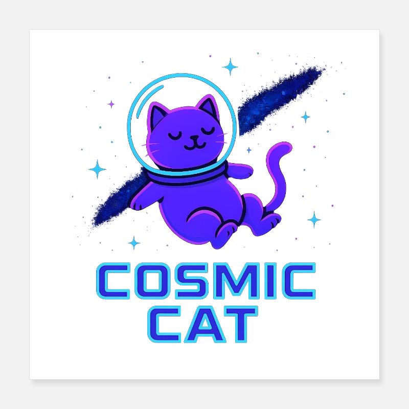 Kosmische Katze Neon Poster 40x40 cm